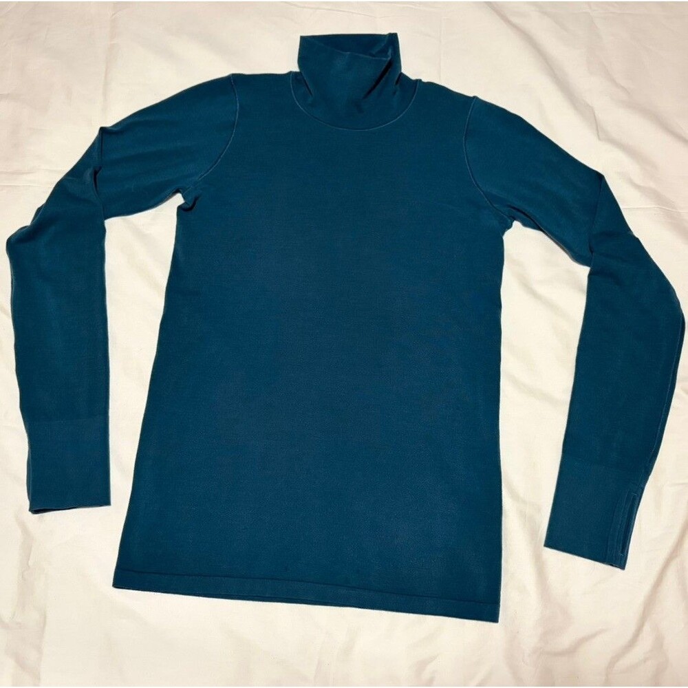 Athleta Foresthill Ascent Turtleneck Teal Wool Blend Long Sleeve Top Shirt Small